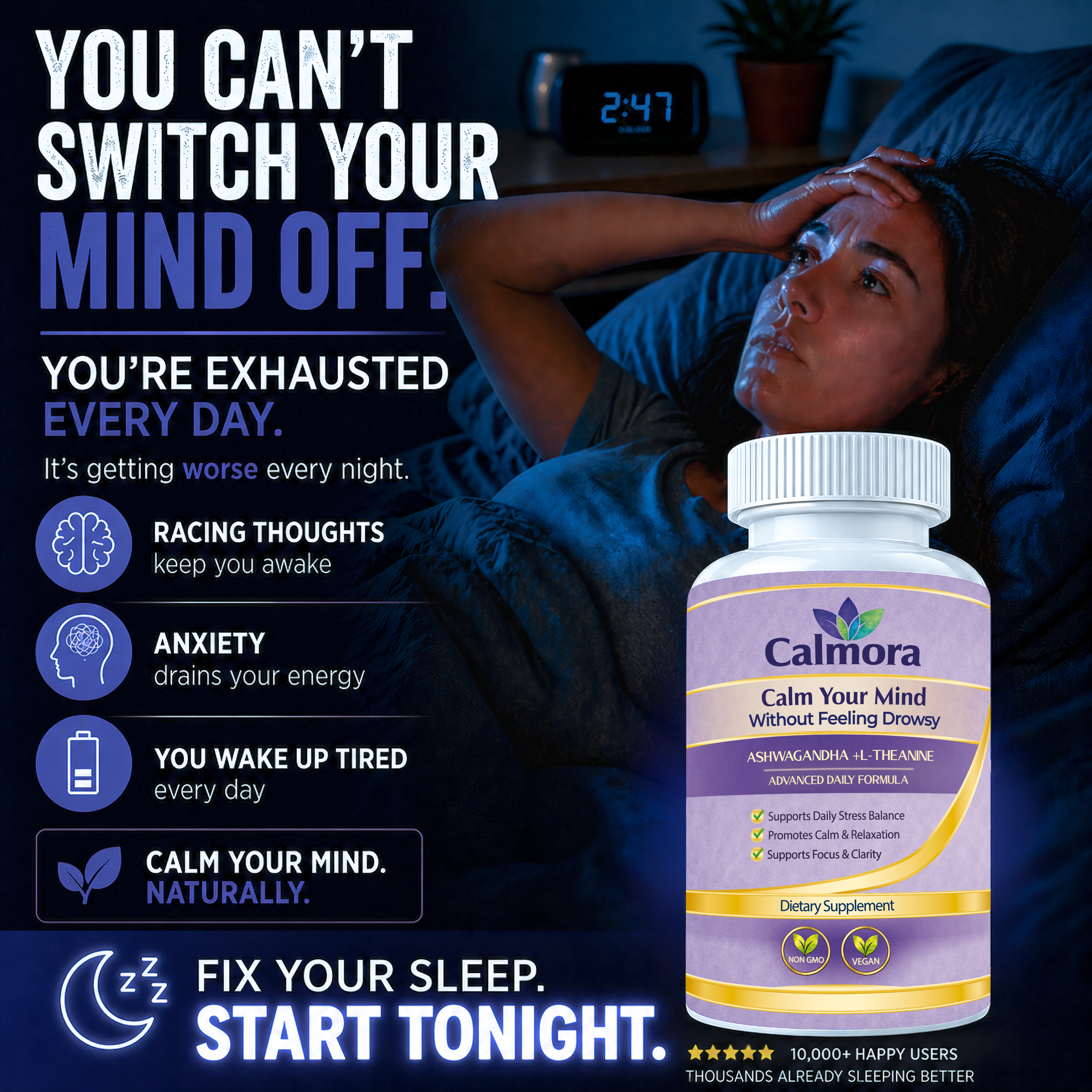 Calmora™ — Quiet Your Racing Mind in Minutes — Stress Less & Sleep Better, Naturally