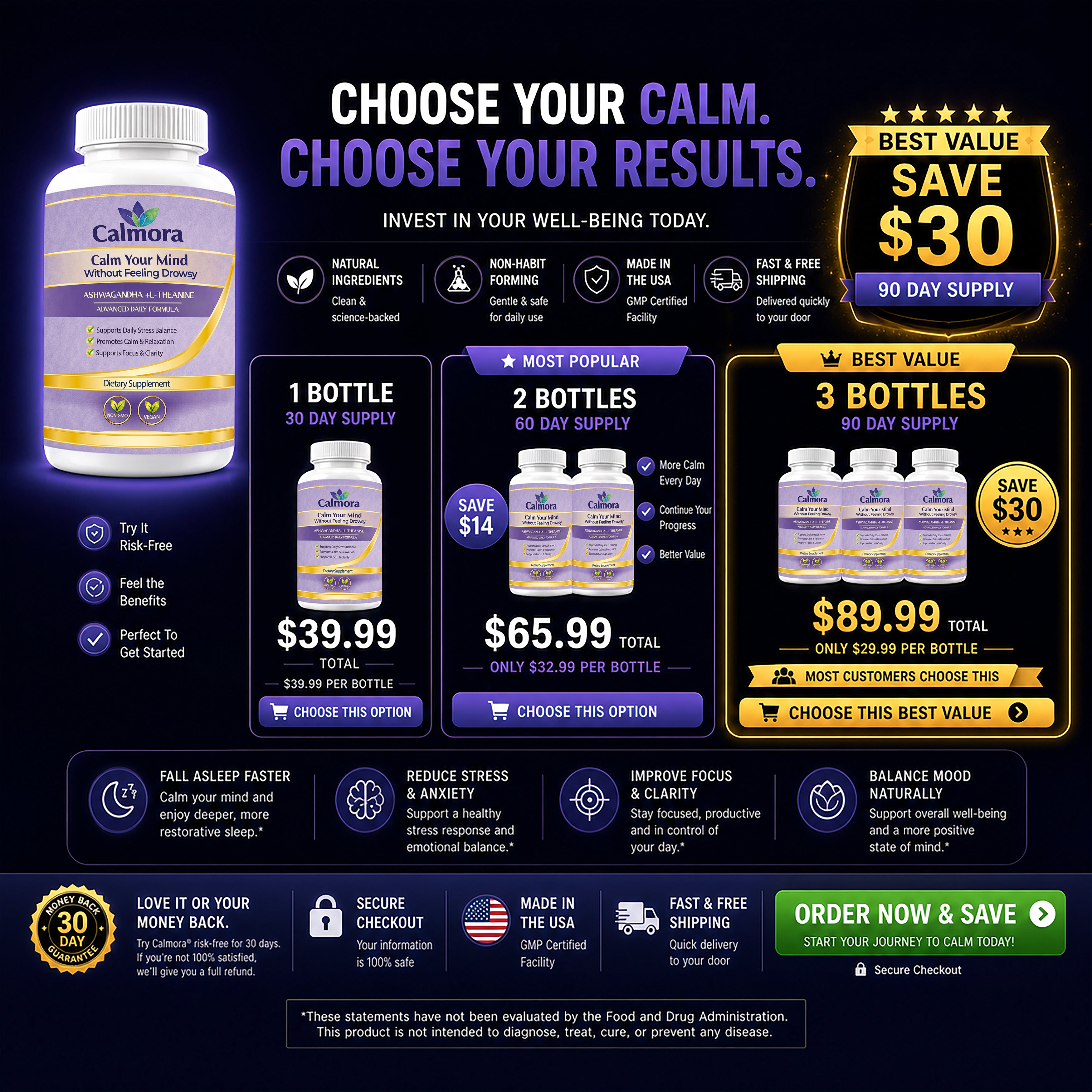 Calmora™ — Quiet Your Racing Mind in Minutes — Stress Less & Sleep Better, Naturally